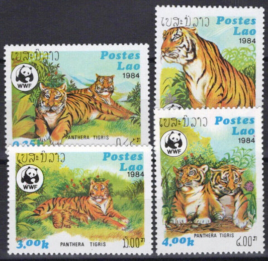 ZAYIX Laos 517-520 MNH World Wildlife Fund Wild Cats Tigers 100123S106