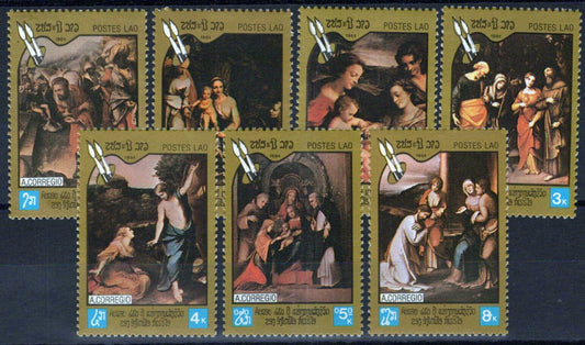 ZAYIX Laos 569-575 MNH Paintings Artist Correggio Virgin Mary 100123S116