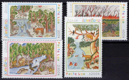 ZAYIX Laos 1438-1441 MNH Children's Drawings Art Animals 100323S20