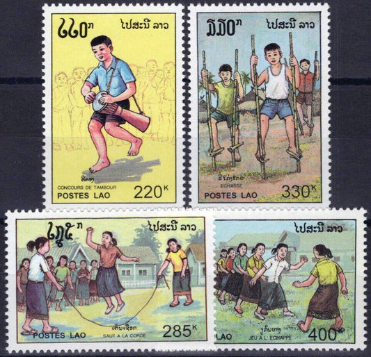 ZAYIX Laos 1073-1076 MNH Children Playing Games 100323S58