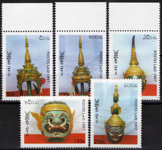 ZAYIX Laos 1336-1340 MNH Head Pieces Masks Costumes Artifacts 100323S72