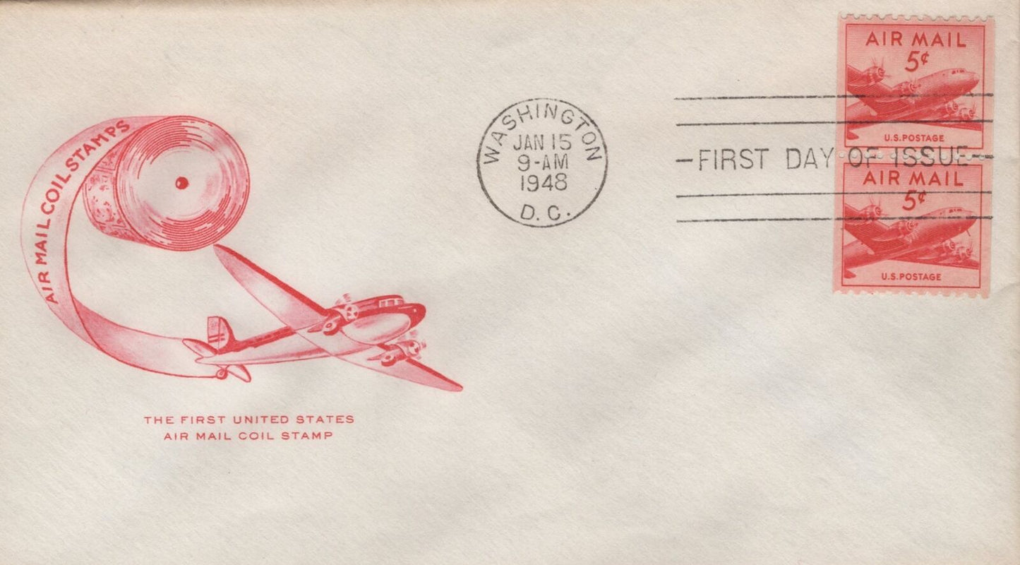 ZAYIX US C37-15 Fulton Stamp Co FDC UA 5c airmail coil pair USFM102023023