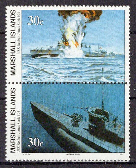 Marshall Islands 287a MNH pair WWII Sub sinks USS Reuben James ZAYIX 0124S0040M