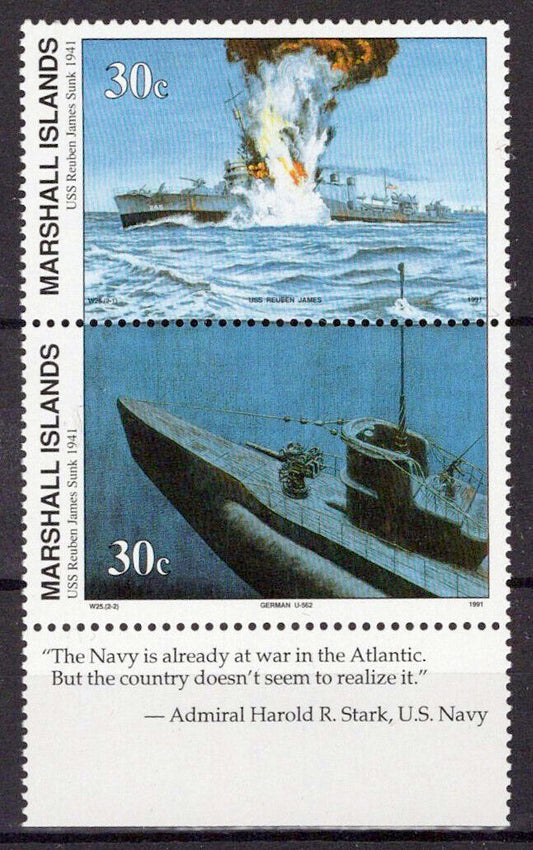 Marshall Islands 287a MNH tab WWII Sub sinks USS Reuben James