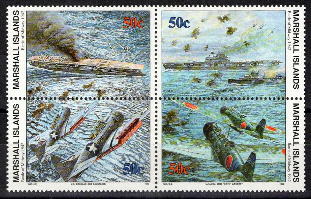 Marshall Islands 315a MNH block WWII Naval Battle of Midway ZAYIX 0124S0059M