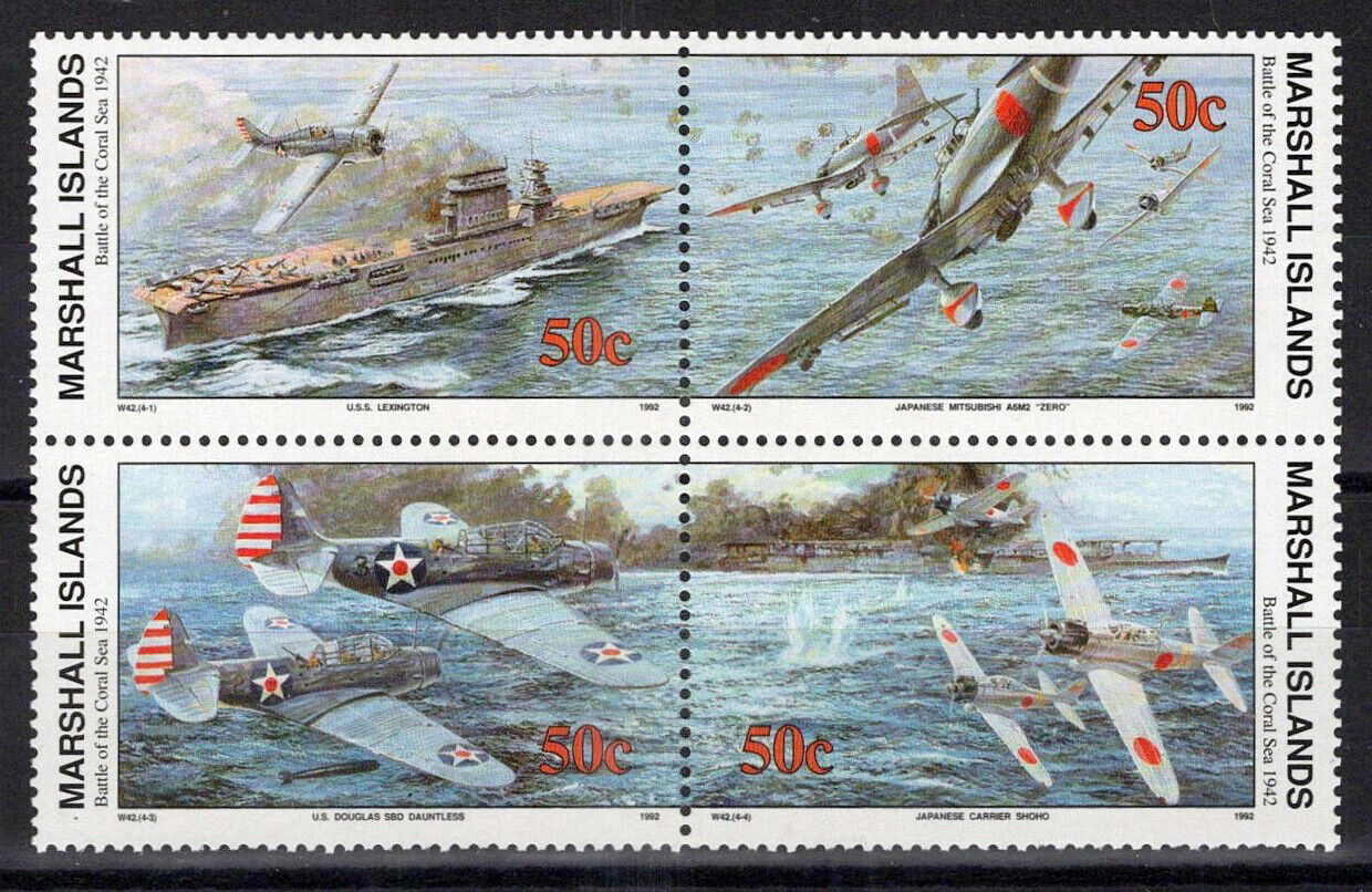 Marshall Islands 311a MNH block WWII Naval Battle of Coral Sea ZAYIX 0124S0058M