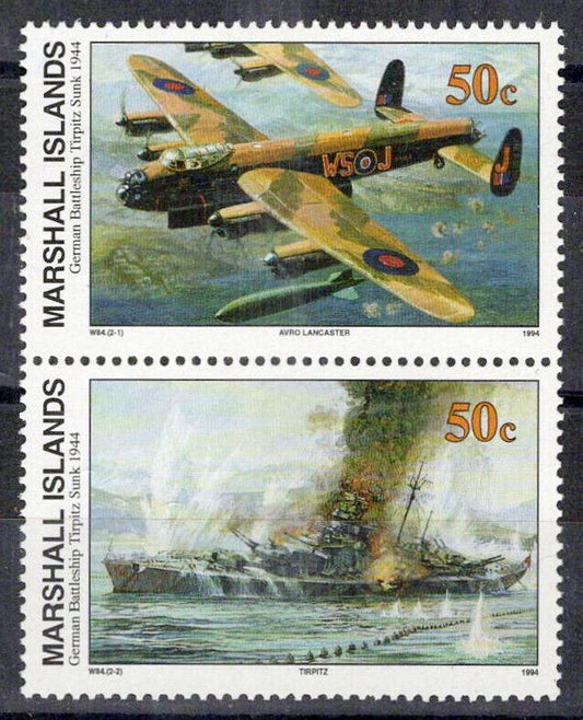 Marshall Islands 499a MNH pair WWII Tirpitz Sunk, Battleships ZAYIX 0124S0079M