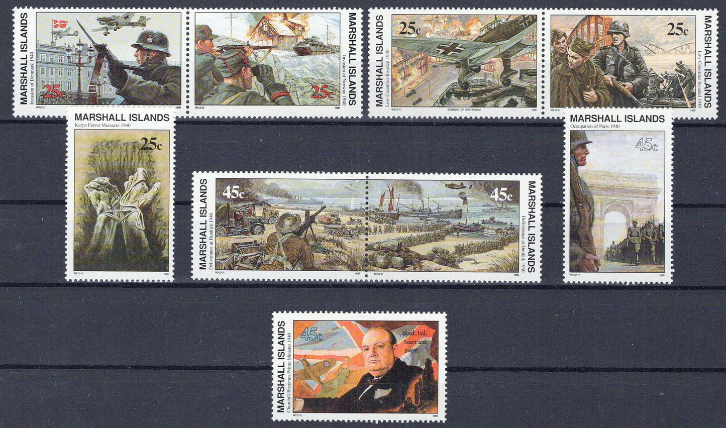 Marshall Islands 246-254 MNH WWII 1940 Historical Events