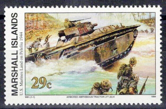 Marshall Islands 495 MNH WWII Marines Land on Peleliu, Tanks ZAYIX 0124S0076M