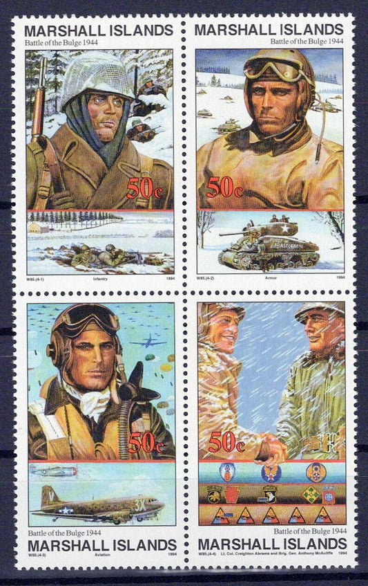 Marshall Islands 503a MNH block WWII Battle of the Bulge, Tanks