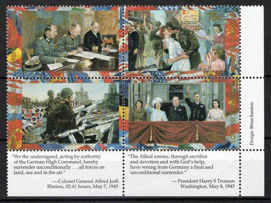 Marshall Islands 516a MNH tab block WWII VE Day Victory Europe