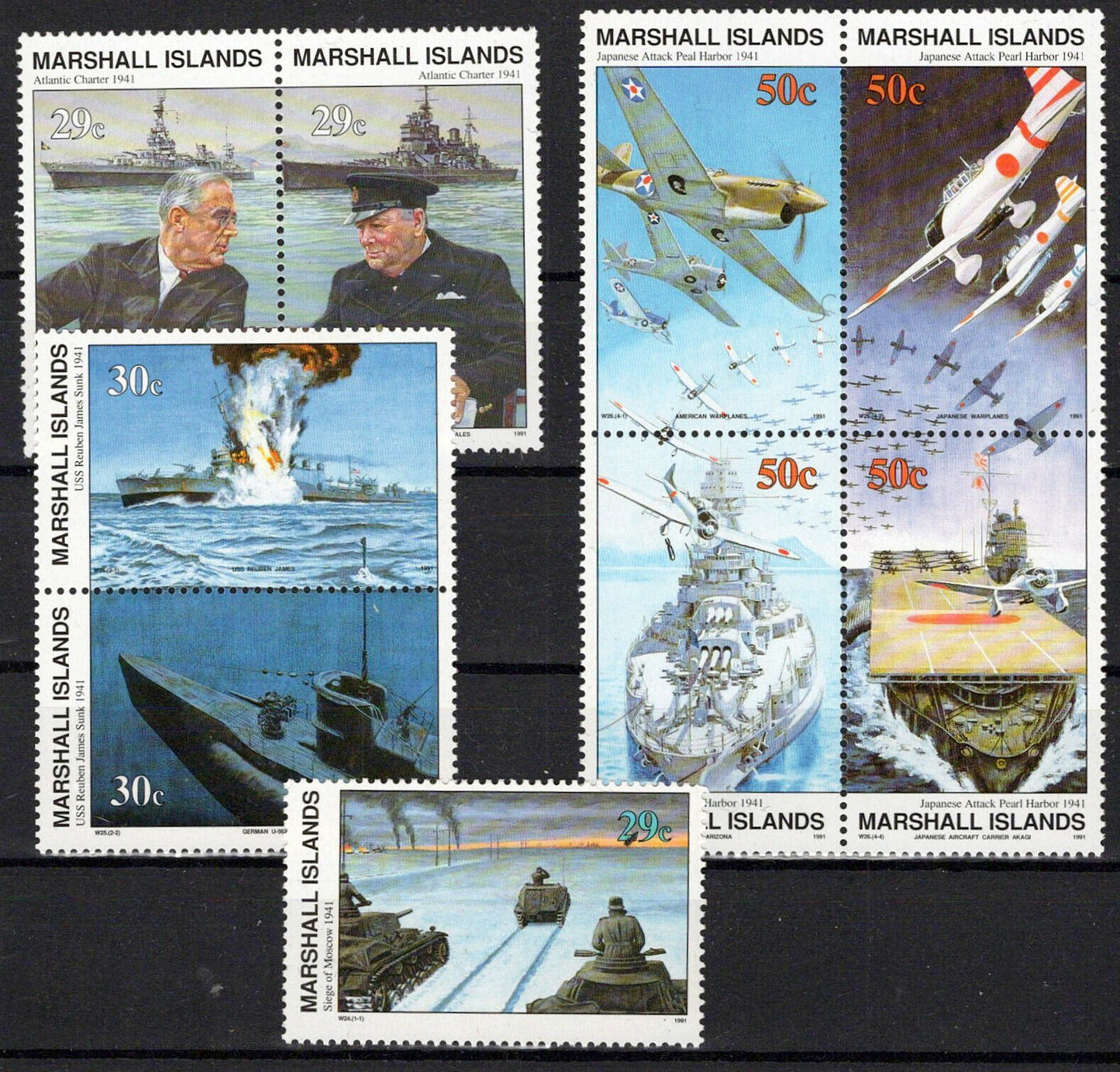 Marshall Islands 283-291 MNH WWII Historical Events of 1942