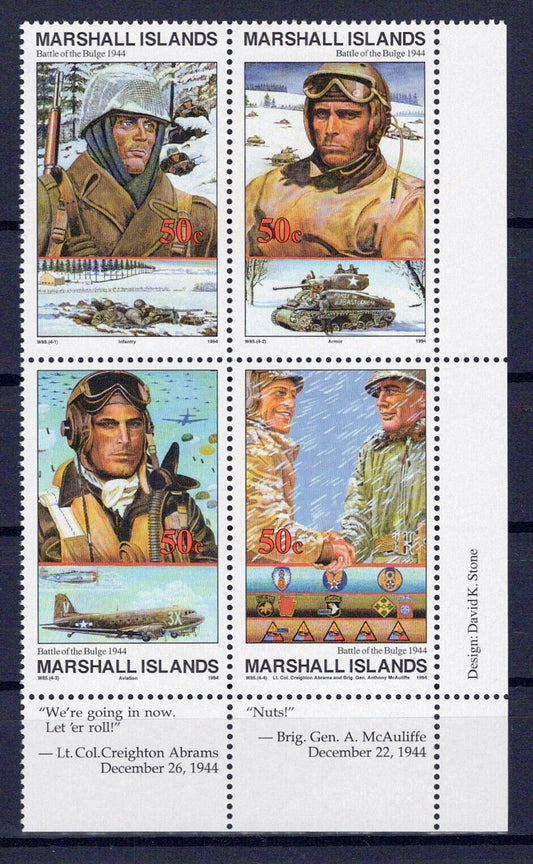 Marshall Islands 503a MNH tab block WWII Battle of the Bulge